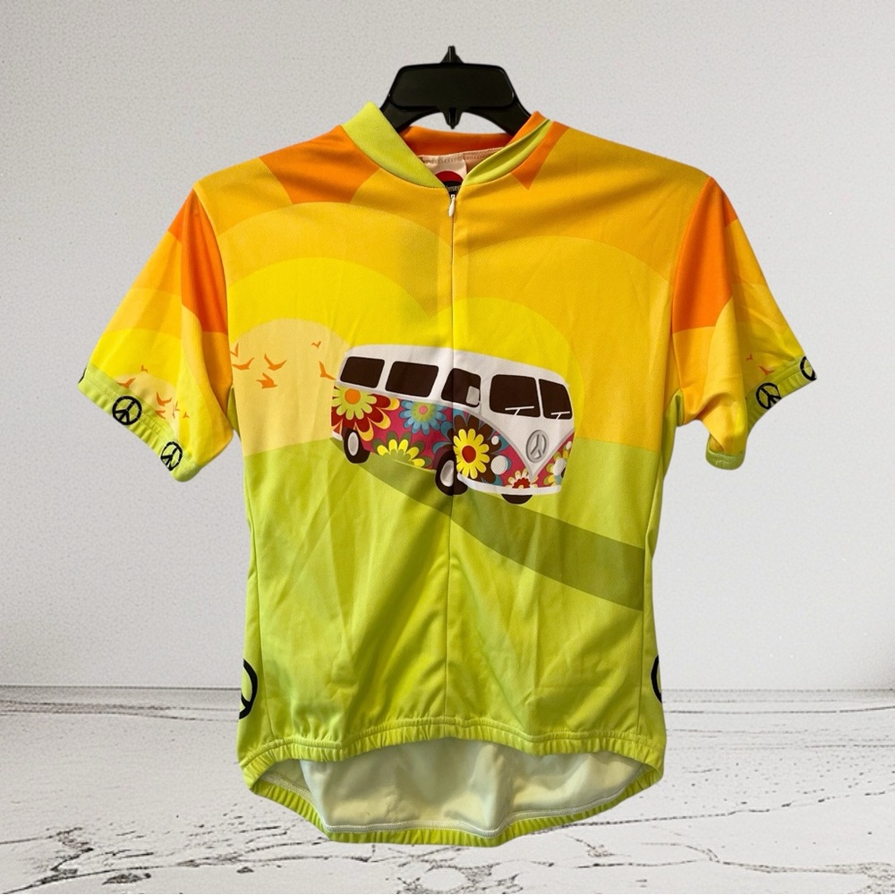 World Jerseys Women's XL Cycling Jersey Shirt Hippy Van Bus Peace Sign
